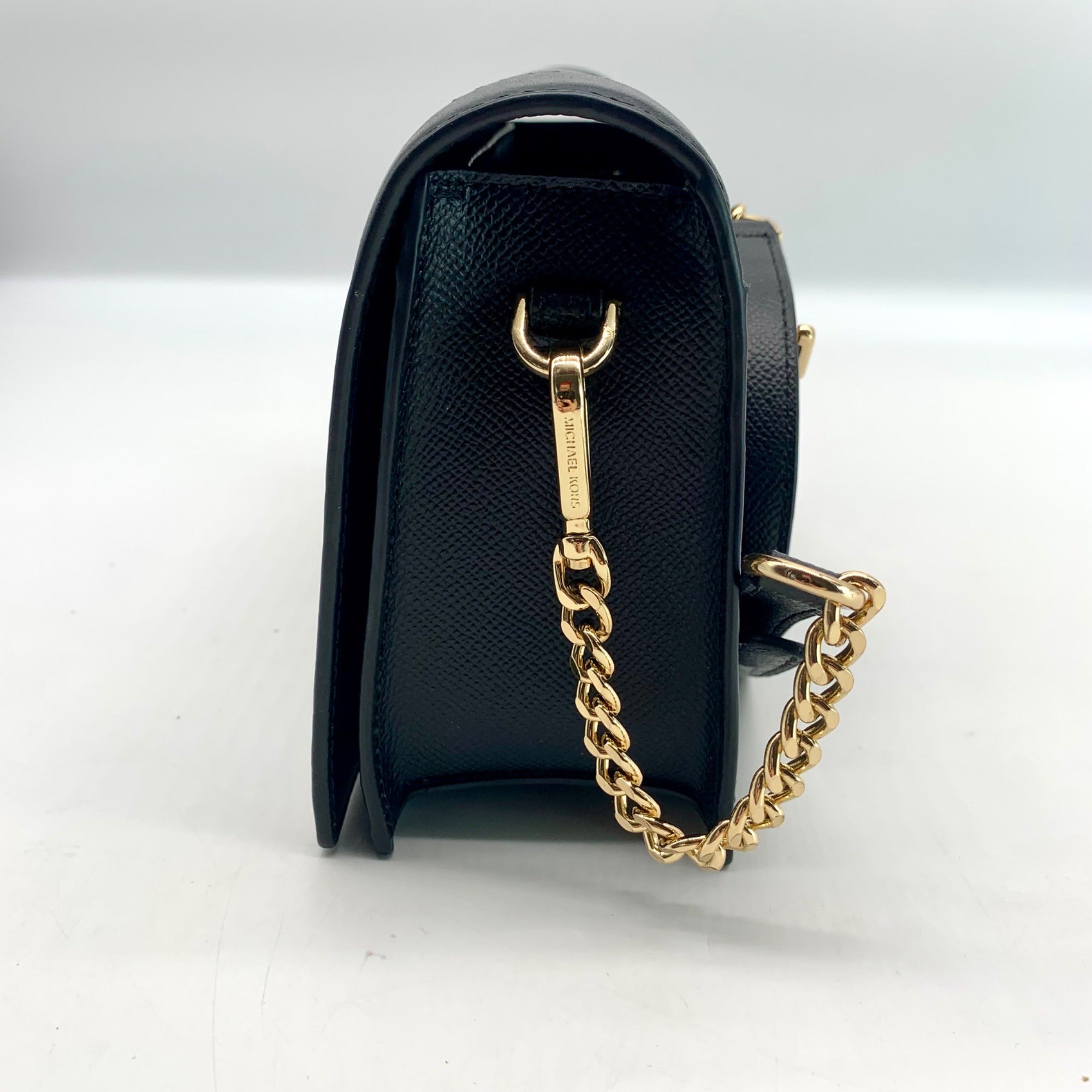 Michael Kors Jet Set Black Leather Full Flap Crossbody Bag