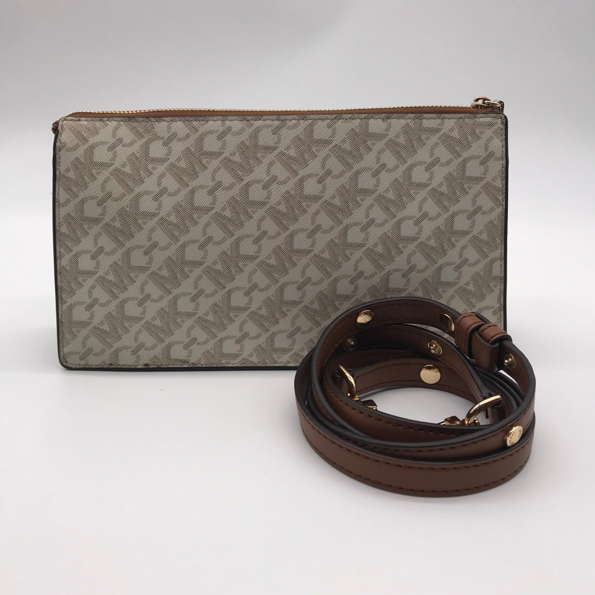 Michael Kors Vanilla &amp; Luggage Brown Trim Empire Convertible Crossbody