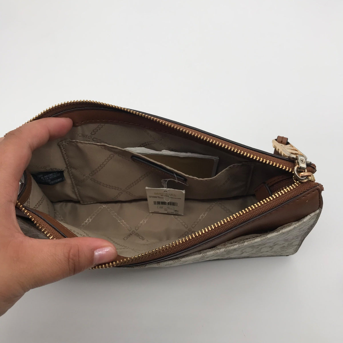 Michael Kors Vanilla &amp; Luggage Brown Trim Empire Convertible Crossbody