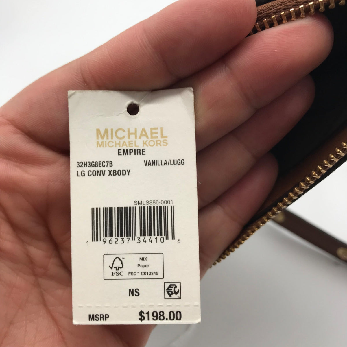 Michael Kors Vanilla &amp; Luggage Brown Trim Empire Convertible Crossbody