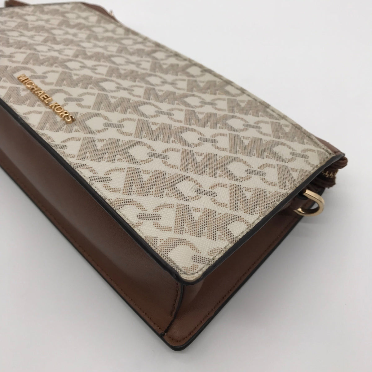 Michael Kors Vanilla &amp; Luggage Brown Trim Empire Convertible Crossbody