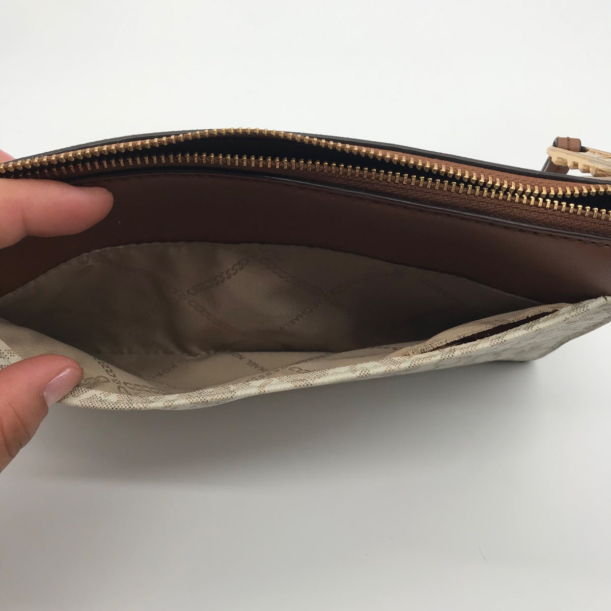 Michael Kors Vanilla &amp; Luggage Brown Trim Empire Convertible Crossbody