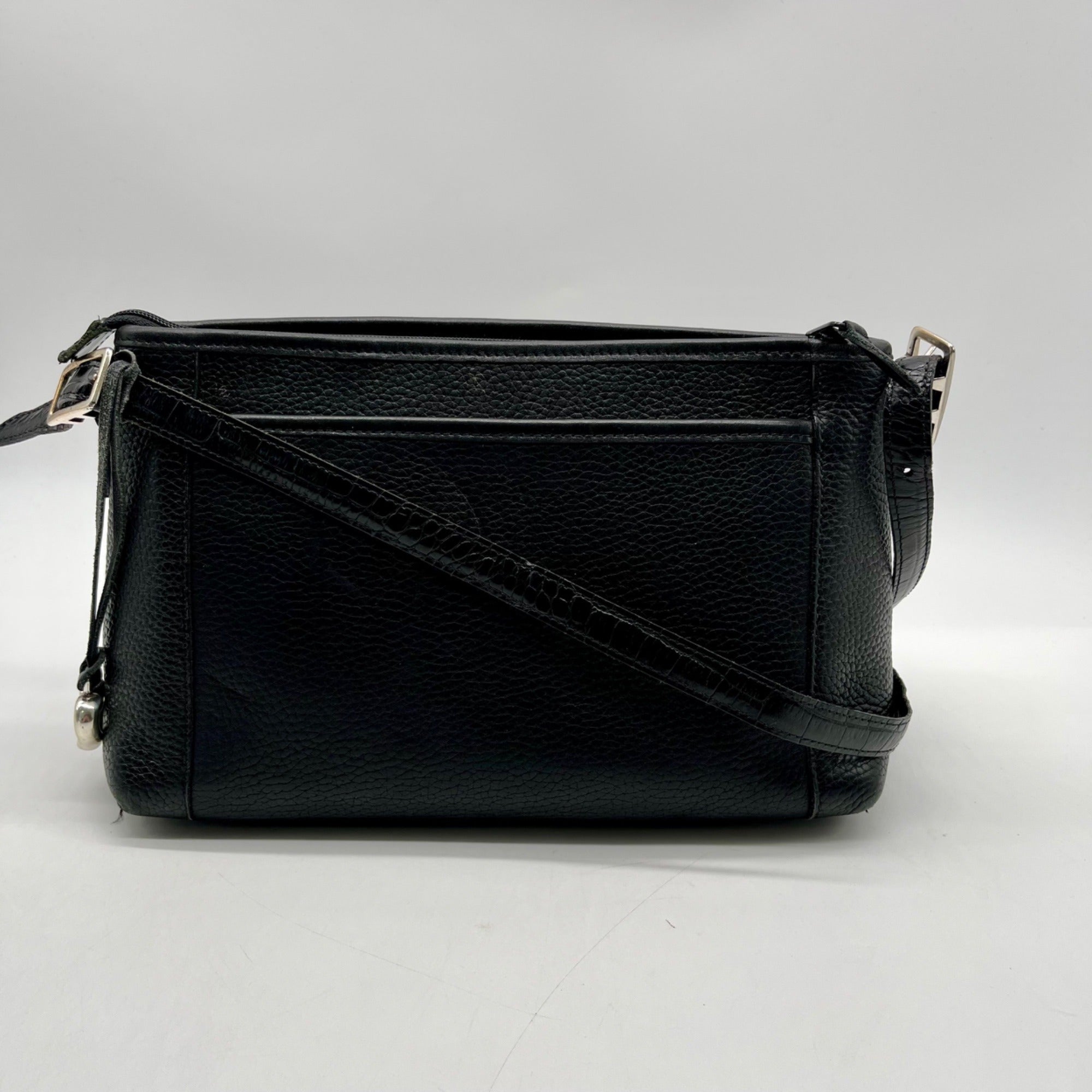 Brighton Black Pebbled Leather And Croc-Embossed Shoulder Bag