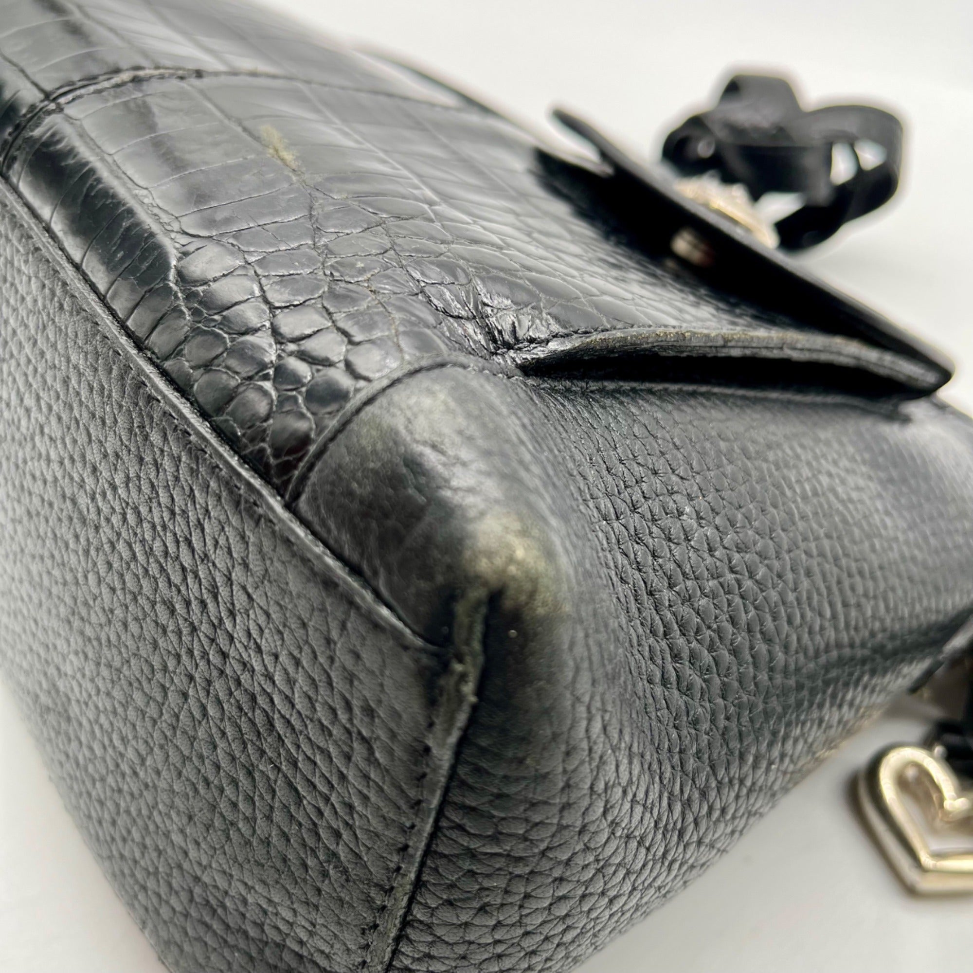 Brighton Black Pebbled Leather And Croc-Embossed Shoulder Bag