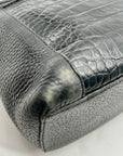 Brighton Black Pebbled Leather And Croc-Embossed Shoulder Bag