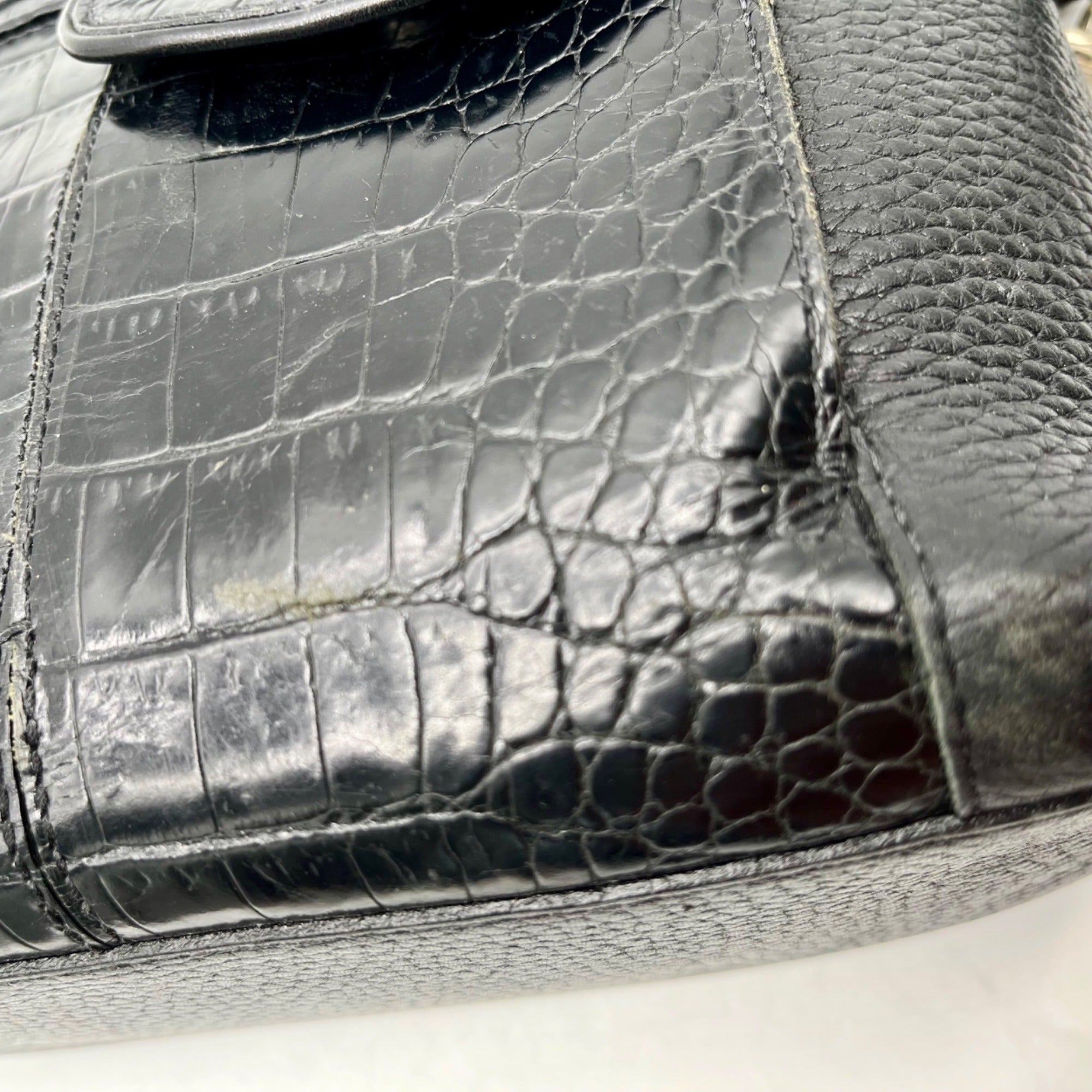 Brighton Black Pebbled Leather And Croc-Embossed Shoulder Bag