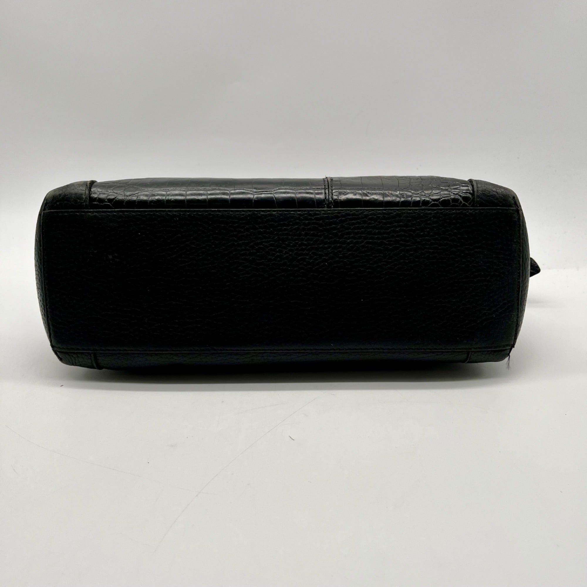 Brighton Black Pebbled Leather And Croc-Embossed Shoulder Bag