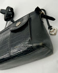 Brighton Black Pebbled Leather And Croc-Embossed Shoulder Bag