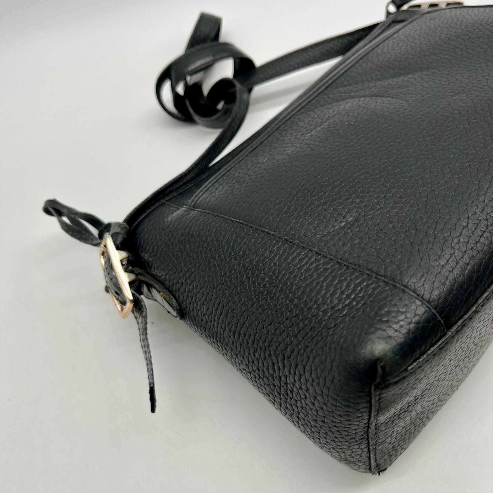 Brighton Black Pebbled Leather And Croc-Embossed Shoulder Bag