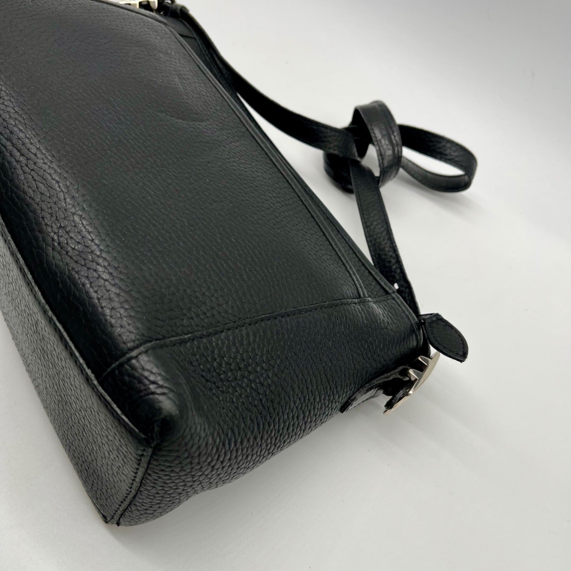 Brighton Black Pebbled Leather And Croc-Embossed Shoulder Bag