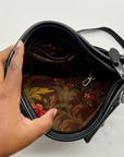 Brighton Black Pebbled Leather And Croc-Embossed Shoulder Bag