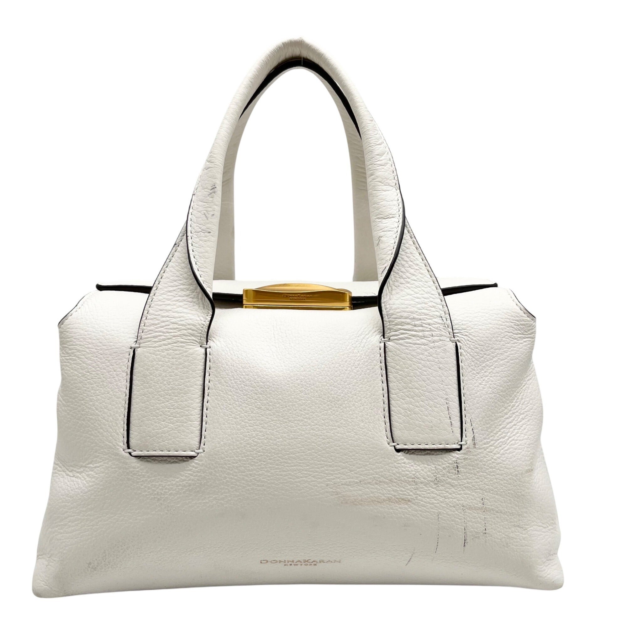 Donna Karan Brilliant White Pebbled Leather Amagansett Convertible Satchel Bag