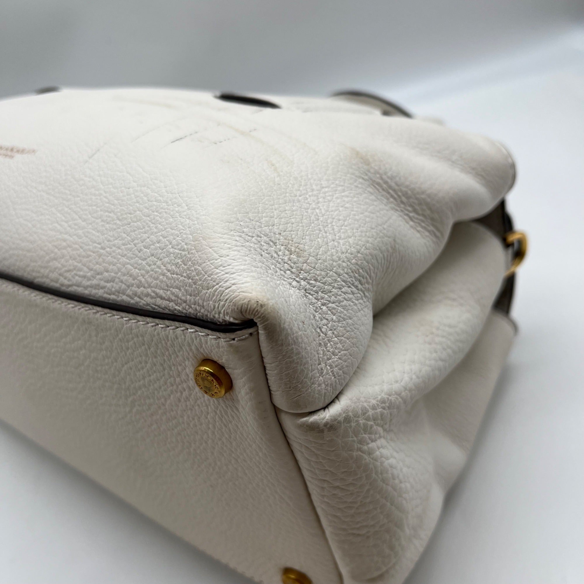 Donna Karan Brilliant White Pebbled Leather Amagansett Convertible Satchel Bag