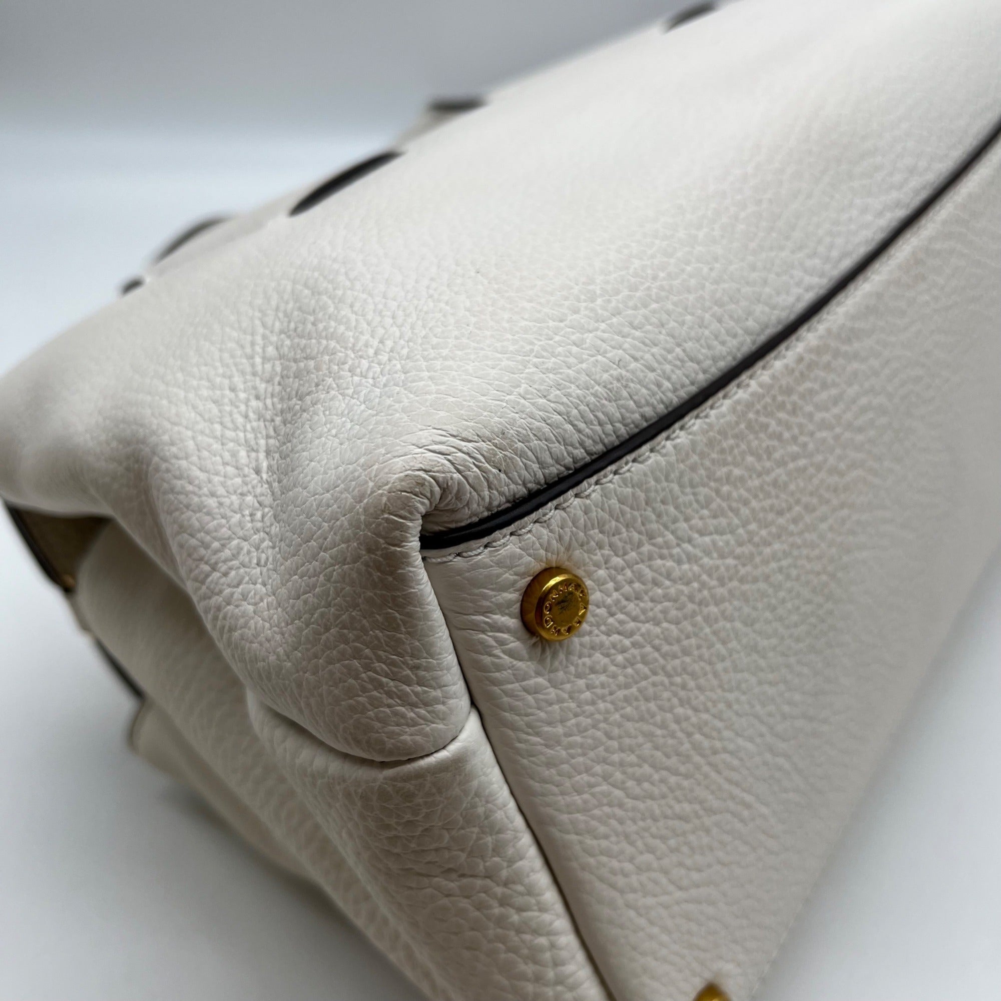 Donna Karan Brilliant White Pebbled Leather Amagansett Convertible Satchel Bag