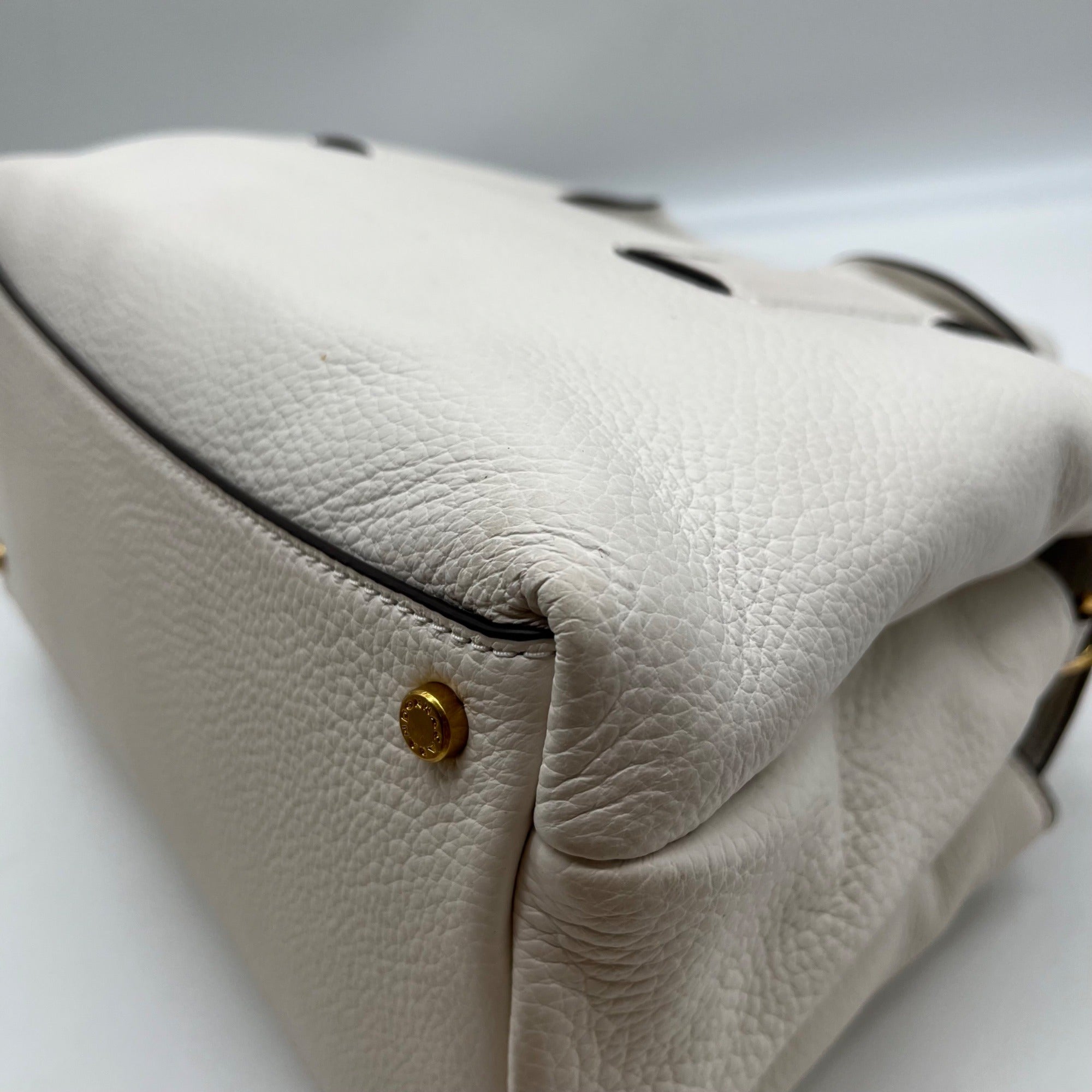 Donna Karan Brilliant White Pebbled Leather Amagansett Convertible Satchel Bag