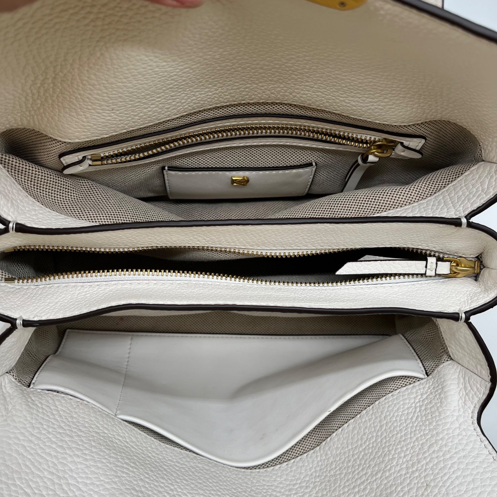 Donna Karan Brilliant White Pebbled Leather Amagansett Convertible Satchel Bag