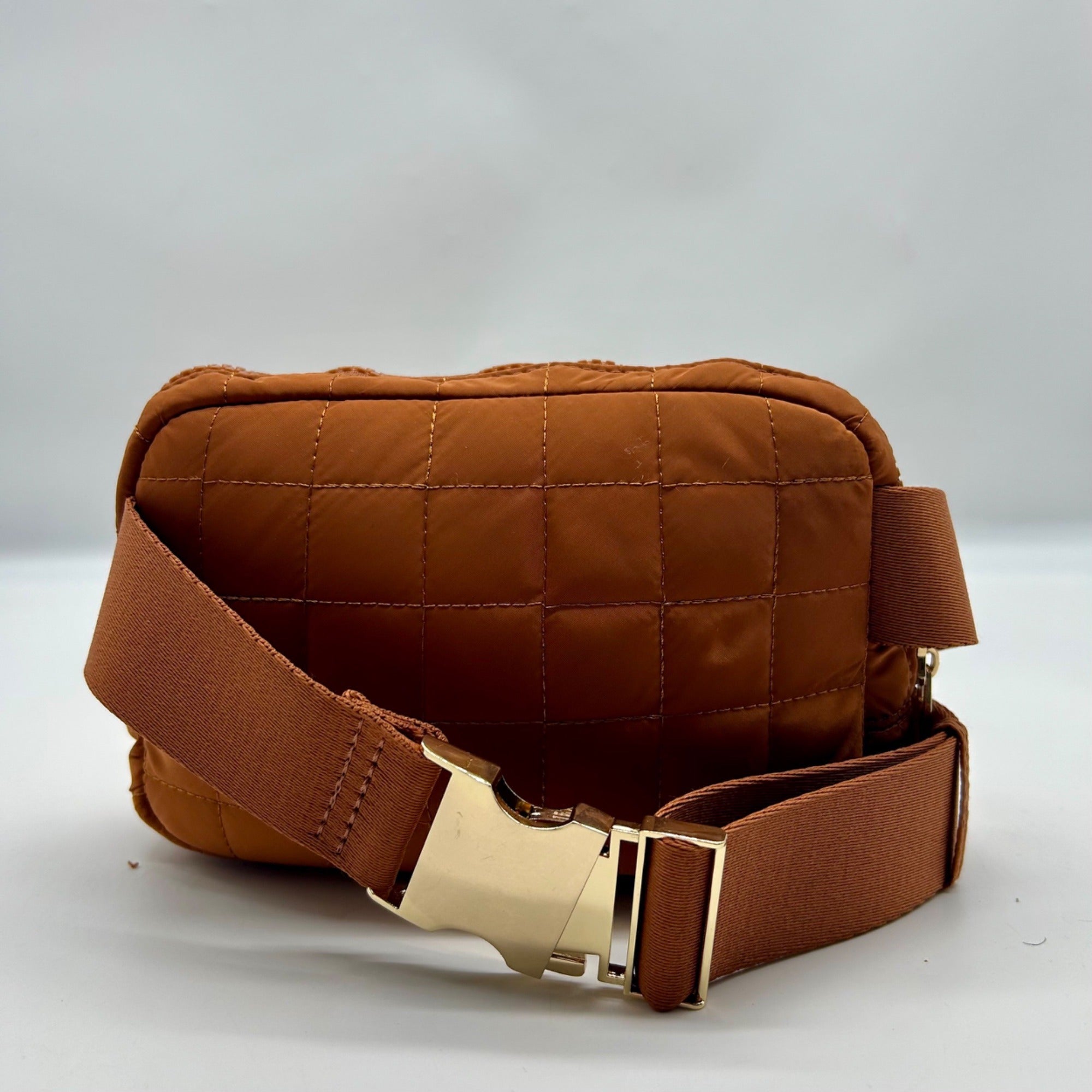 MMS Brands Brown Fabric Quilted Puffer Belt Bag
