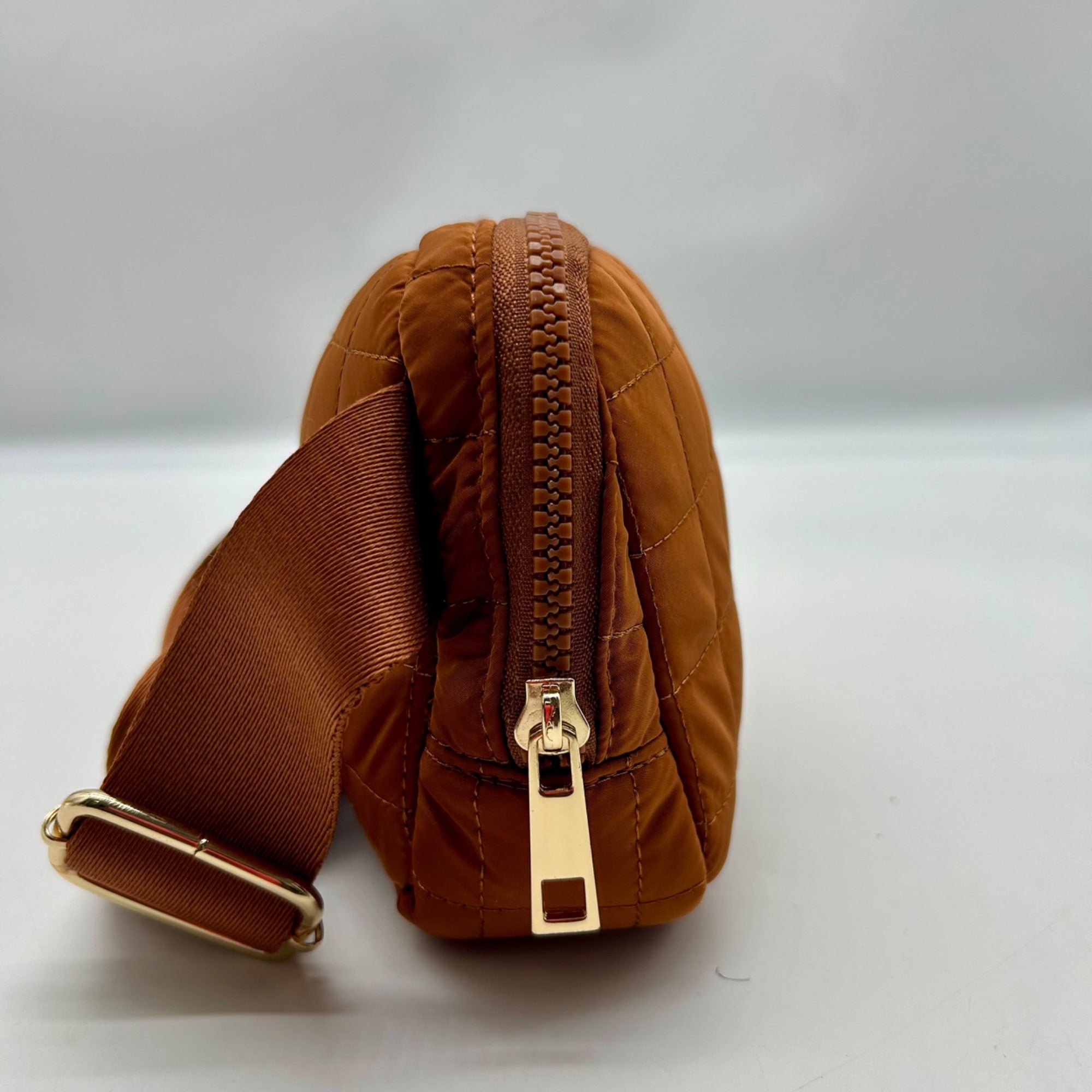 MMS Brands Brown Fabric Quilted Puffer Belt Bag