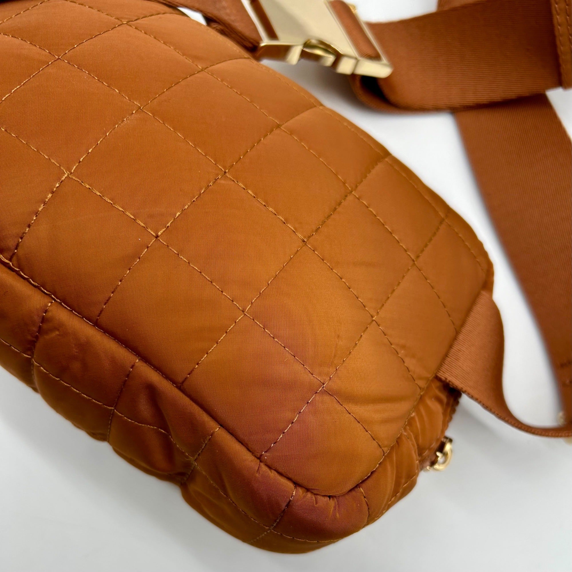 MMS Brands Brown Fabric Quilted Puffer Belt Bag