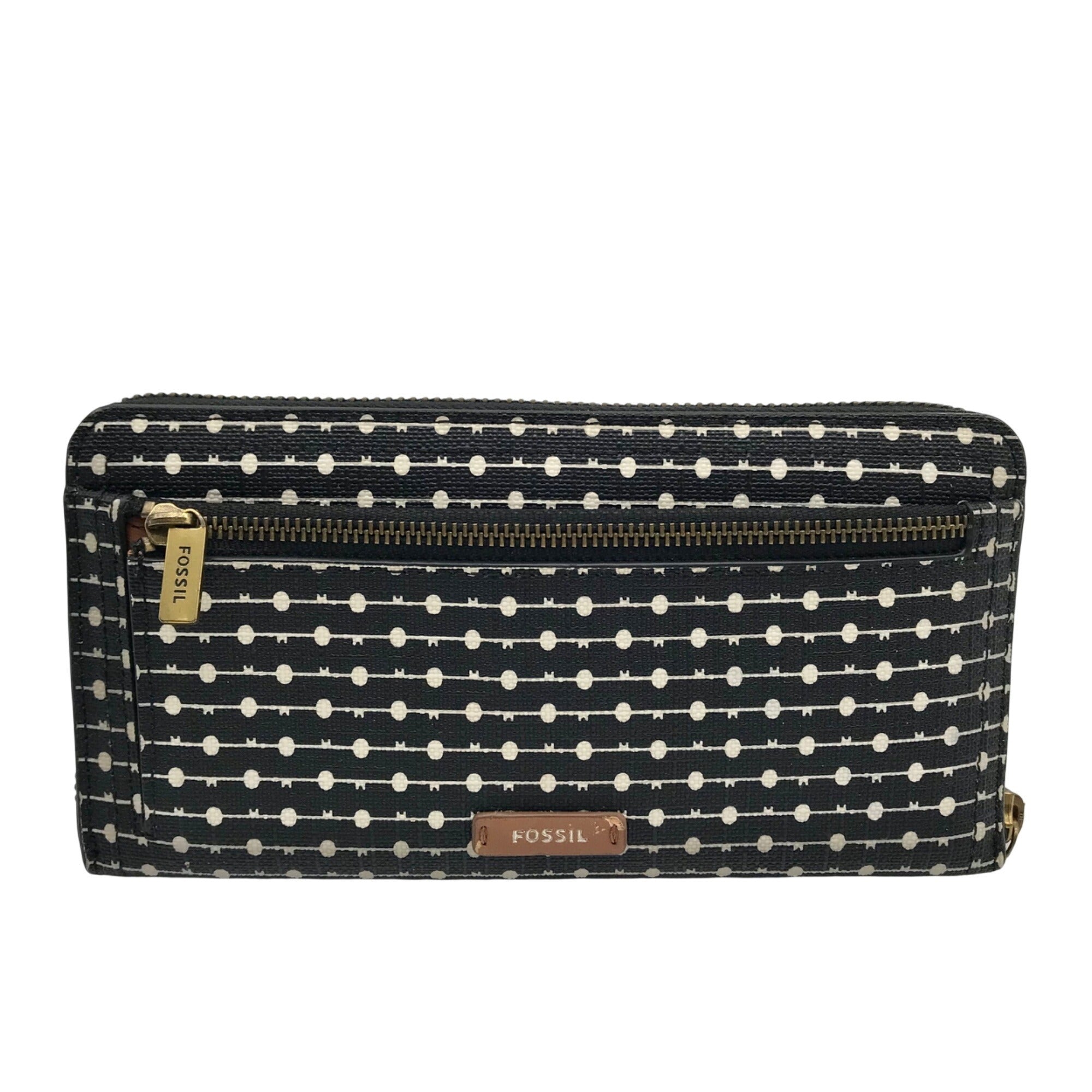 Fossil Black And White Patterned Leather RFID Logan Wallet