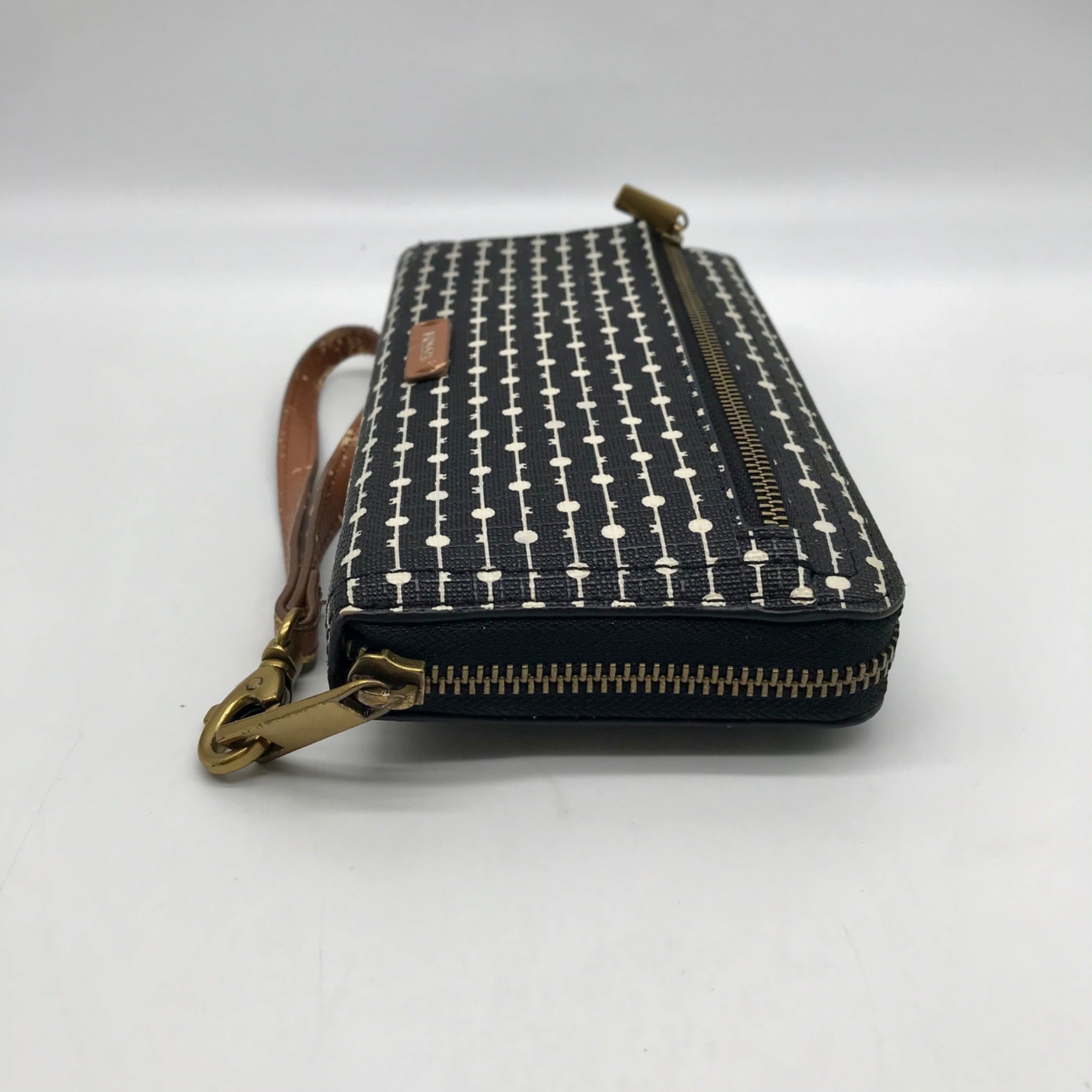 Fossil Black And White Patterned Leather RFID Logan Wallet