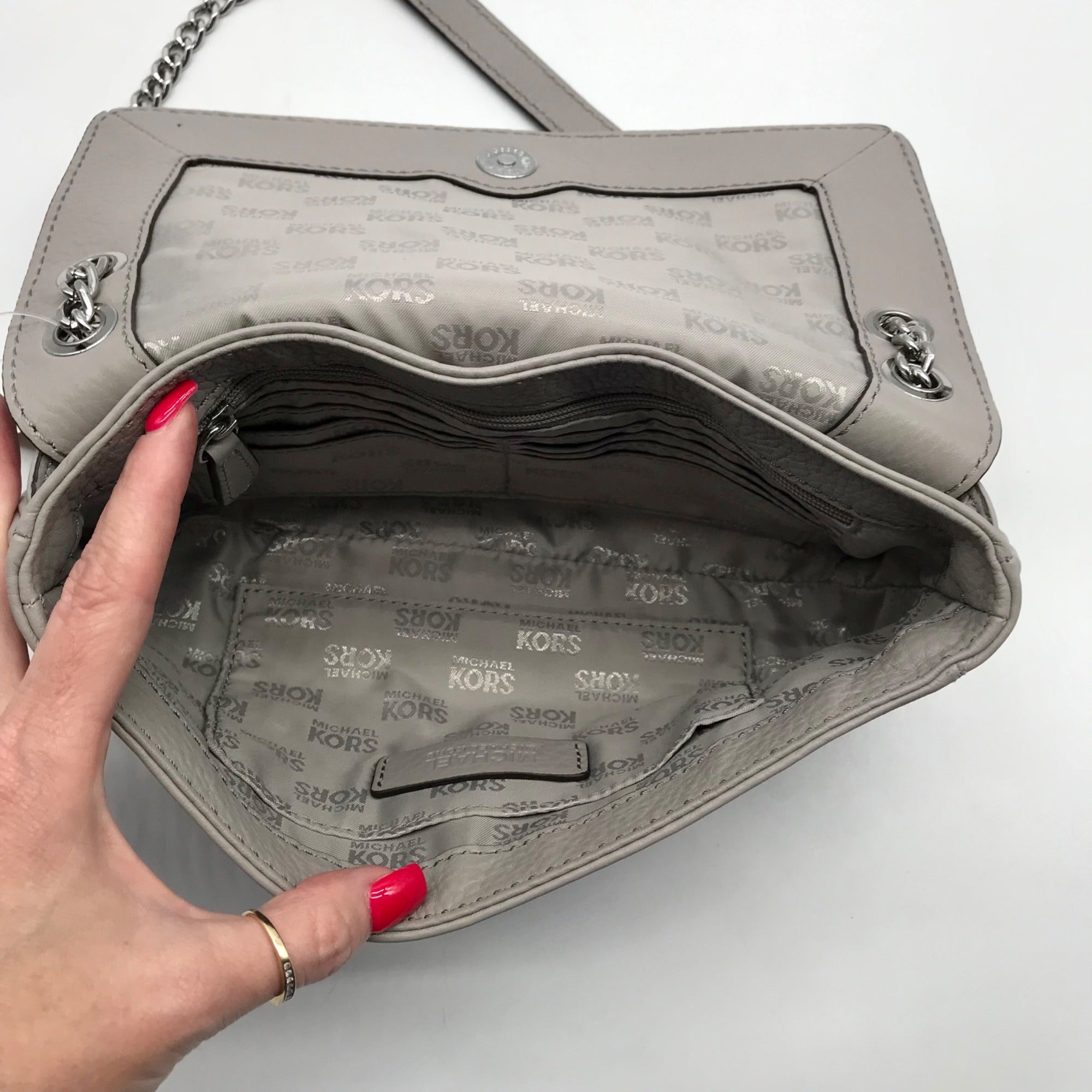 Michael Kors Gray Leather Fulton Shoulder Flap Crossbody Bag