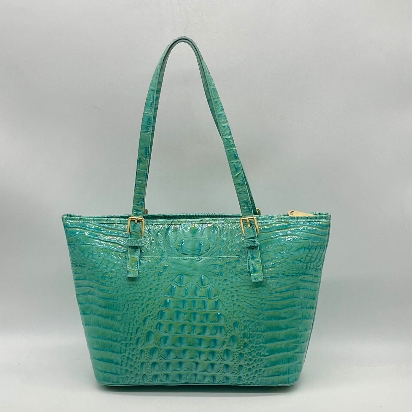 Brahim Teal Croc-Embossed Leather Satchel
