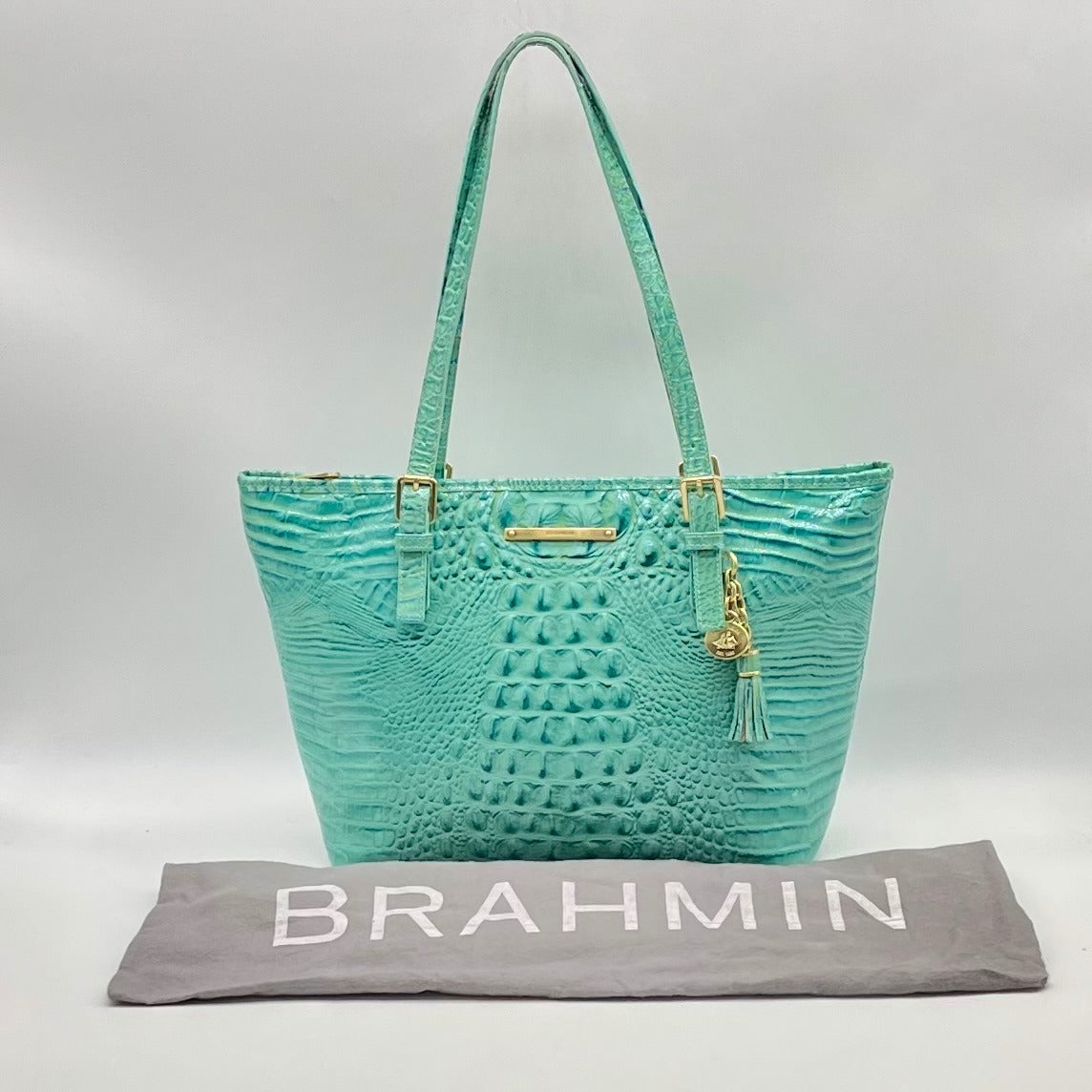 Brahim Teal Croc-Embossed Leather Satchel
