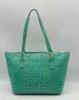 Brahim Teal Croc-Embossed Leather Satchel