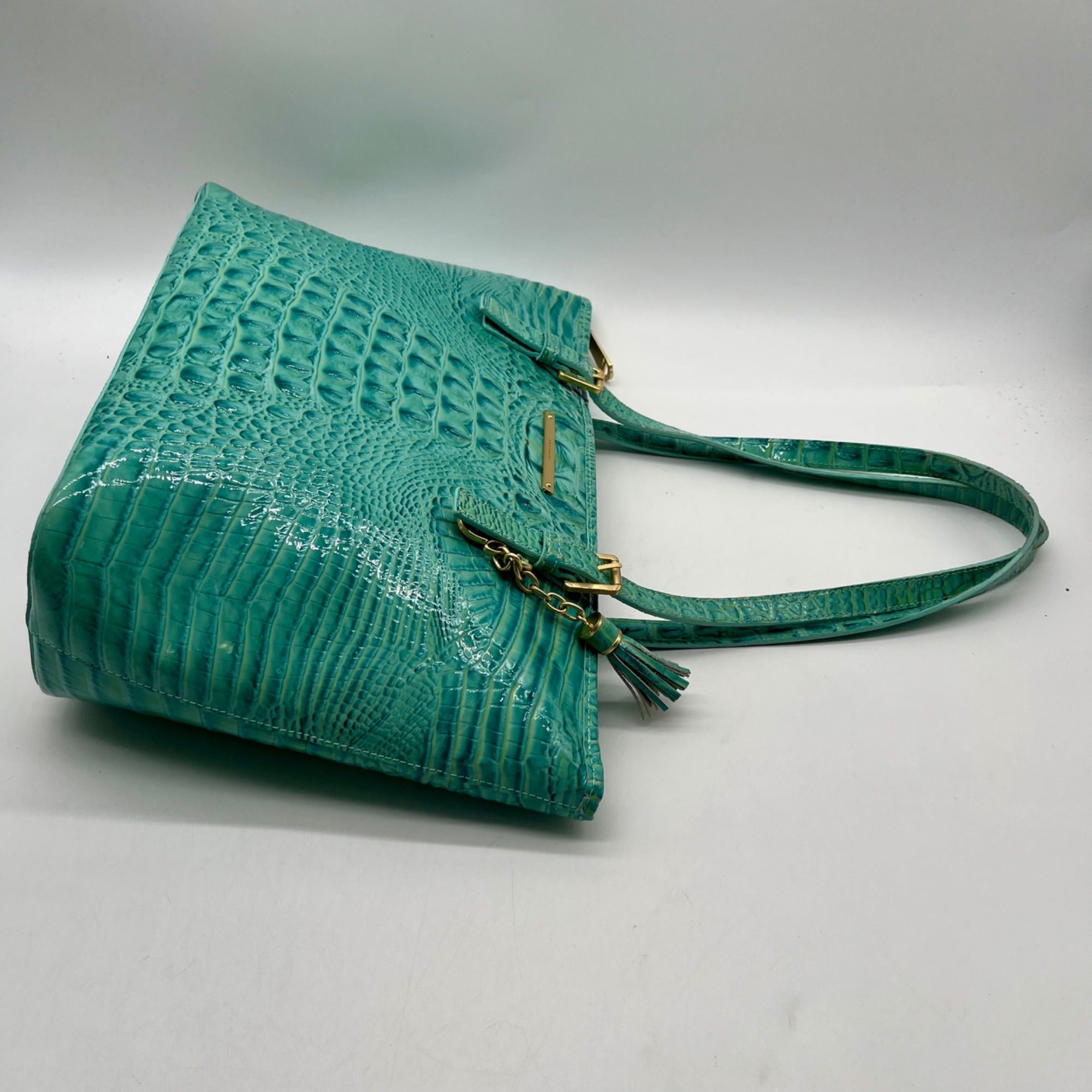 Brahim Teal Croc-Embossed Leather Satchel