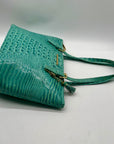 Brahim Teal Croc-Embossed Leather Satchel