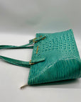 Brahim Teal Croc-Embossed Leather Satchel