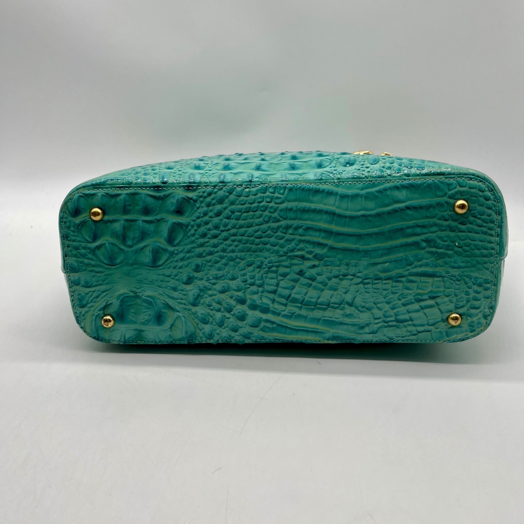 Brahim Teal Croc-Embossed Leather Satchel