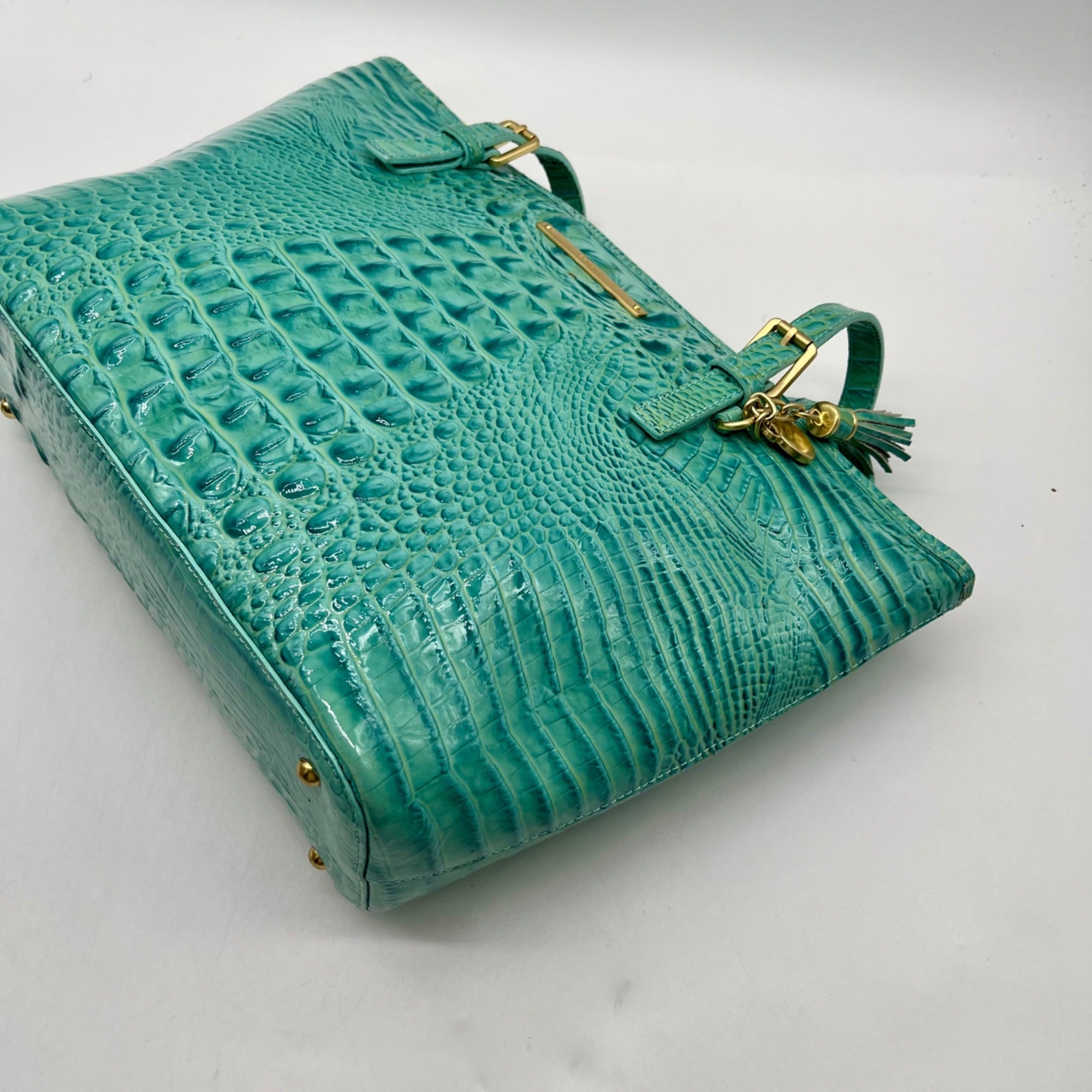 Brahim Teal Croc-Embossed Leather Satchel