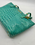 Brahim Teal Croc-Embossed Leather Satchel