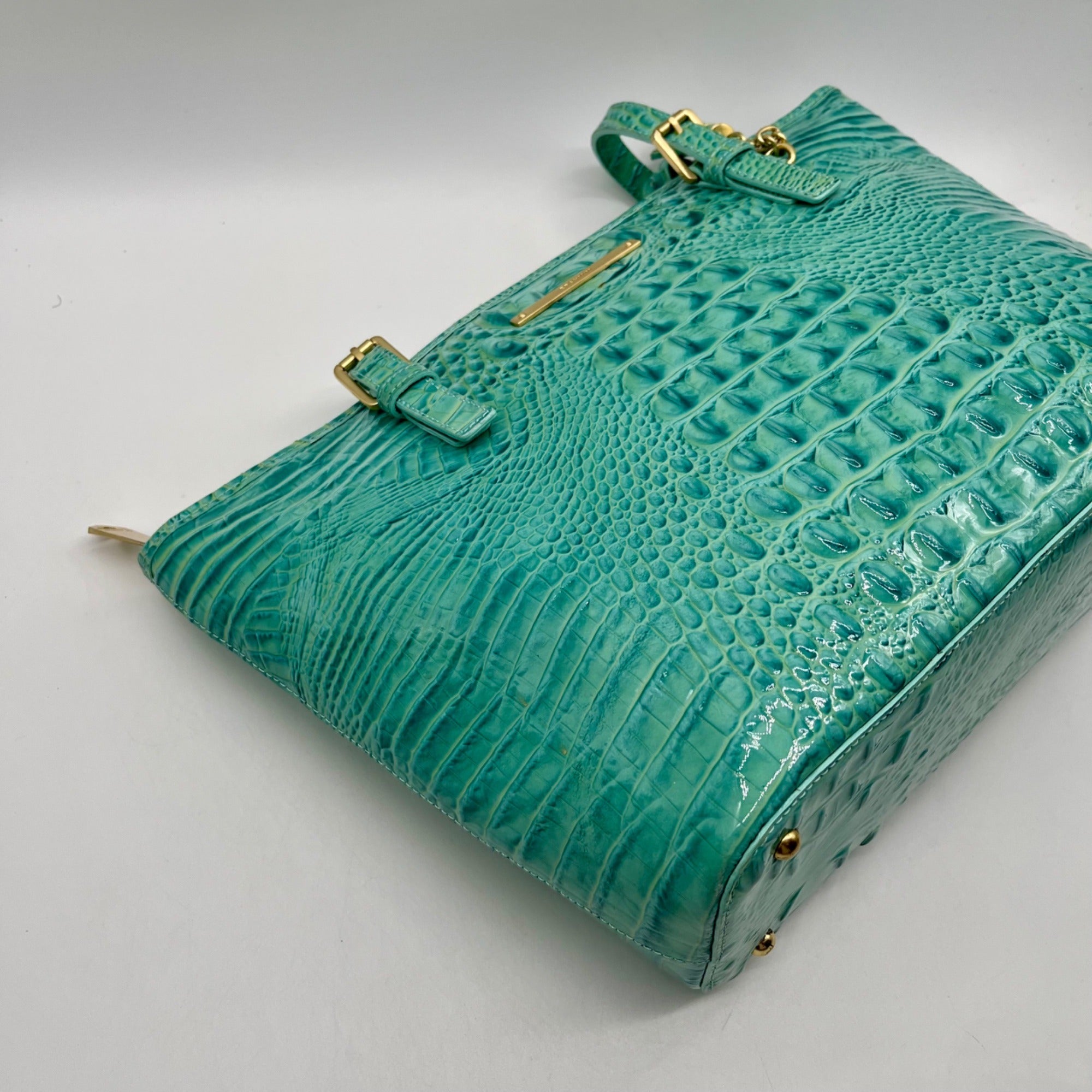 Brahim Teal Croc-Embossed Leather Satchel