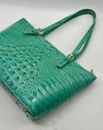 Brahim Teal Croc-Embossed Leather Satchel