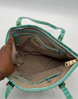 Brahim Teal Croc-Embossed Leather Satchel