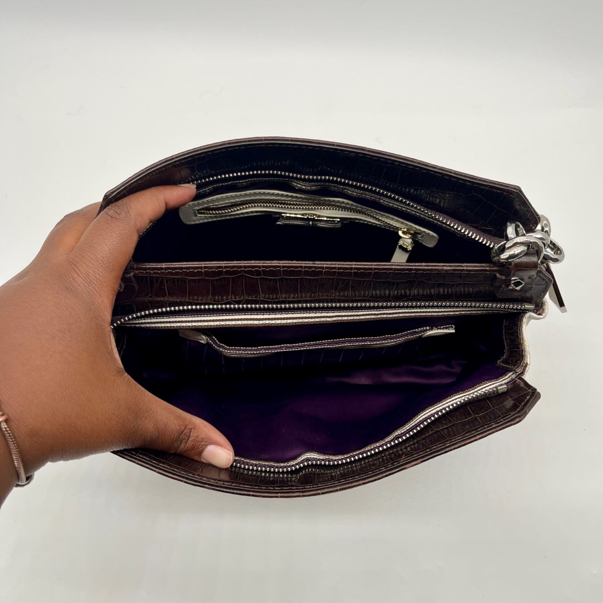 Henri Bendel Croc-Embossed Leather Shoulder Bag