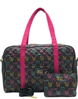 Betsy Johnson Black Quilted Leather Bow And Heart Duffel Bag With Pouch