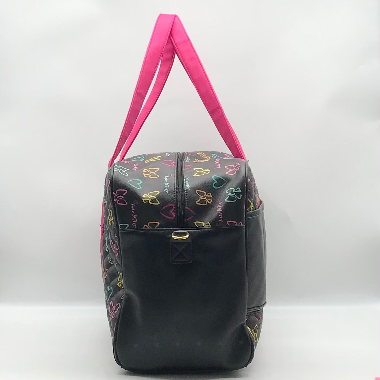 Betsy Johnson Black Quilted Leather Bow And Heart Duffel Bag With Pouch