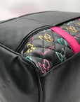 Betsy Johnson Black Quilted Leather Bow And Heart Duffel Bag With Pouch