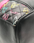 Betsy Johnson Black Quilted Leather Bow And Heart Duffel Bag With Pouch
