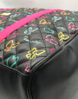 Betsy Johnson Black Quilted Leather Bow And Heart Duffel Bag With Pouch