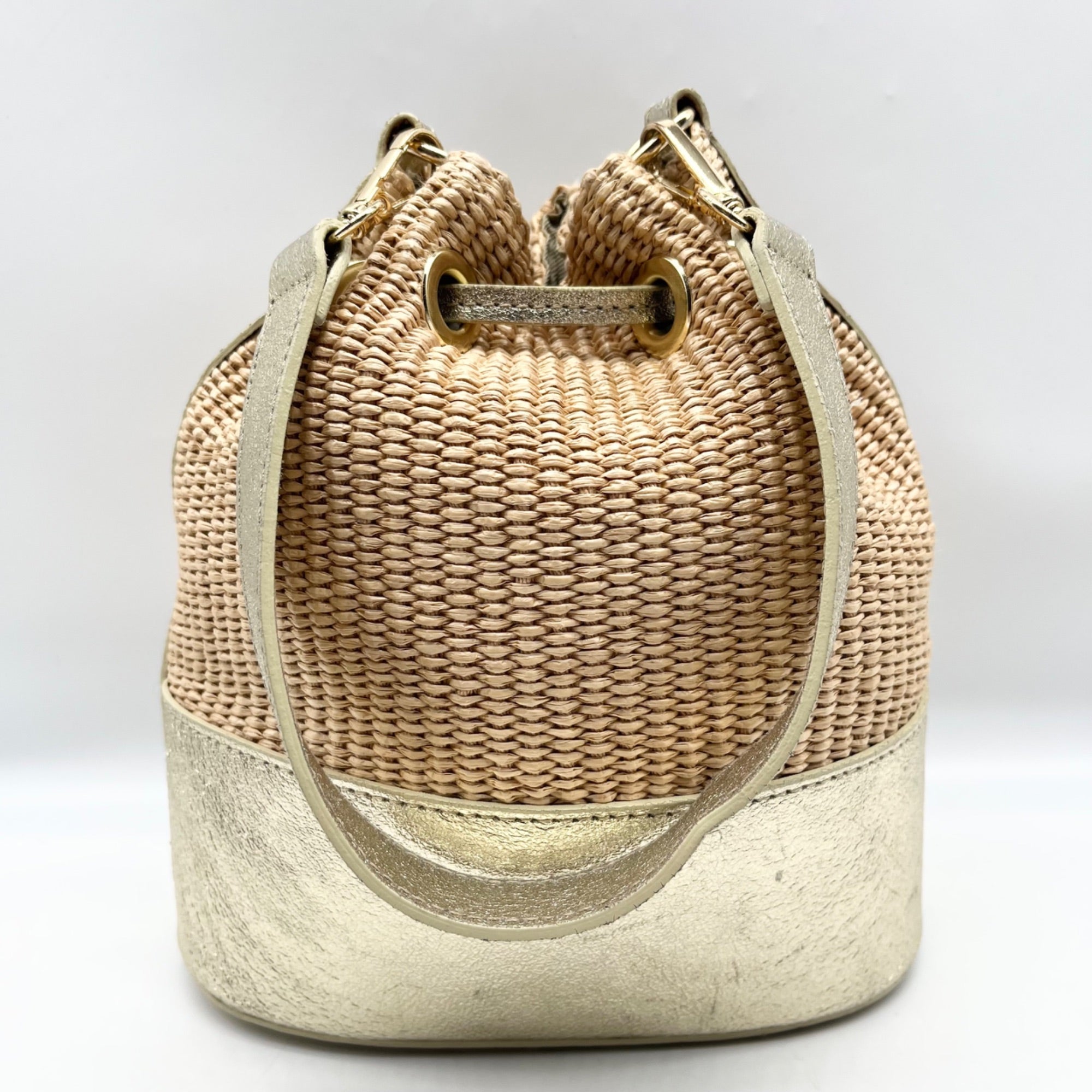 Borse In Pelle Tan Raffia Mini Bucket Bag