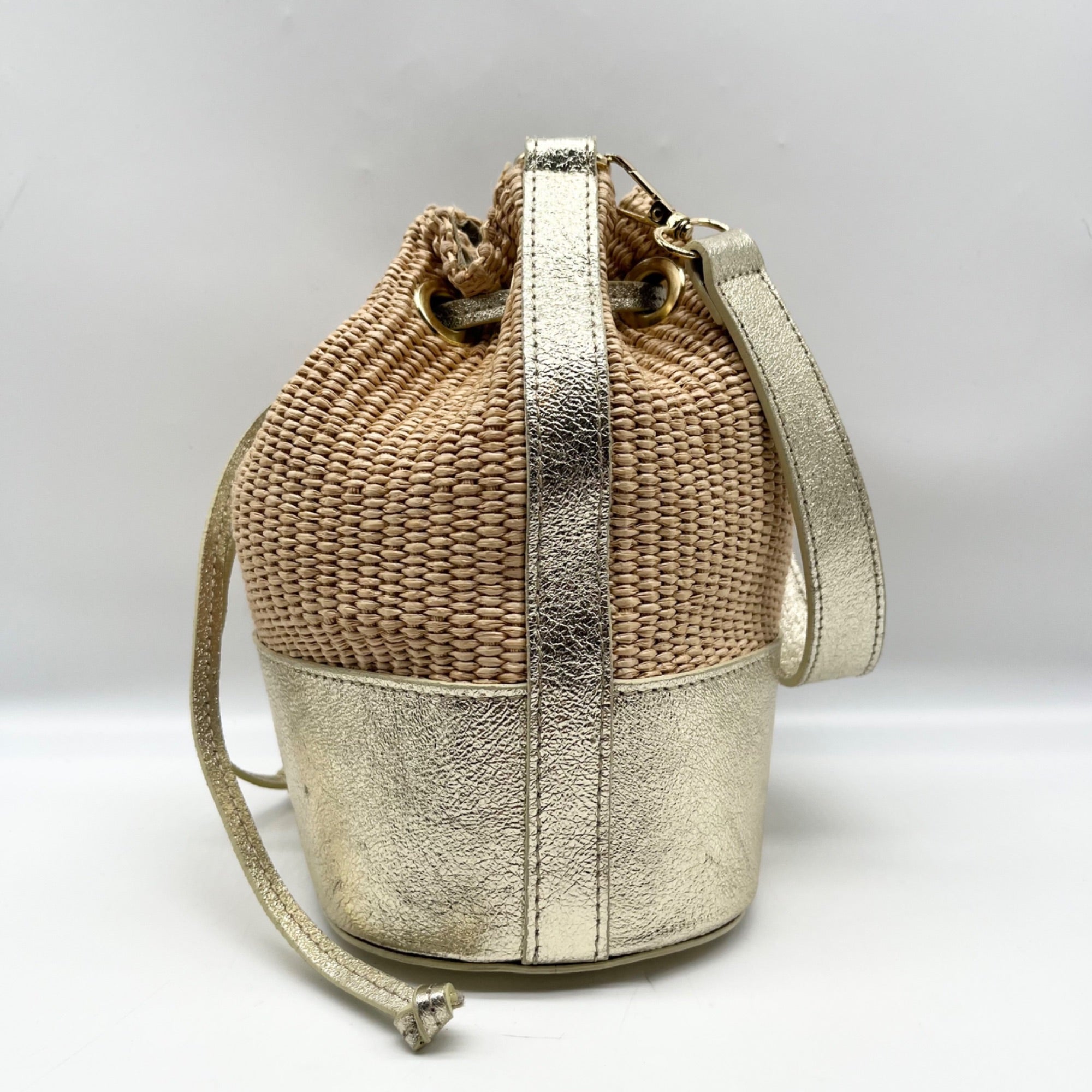 Borse In Pelle Tan Raffia Mini Bucket Bag