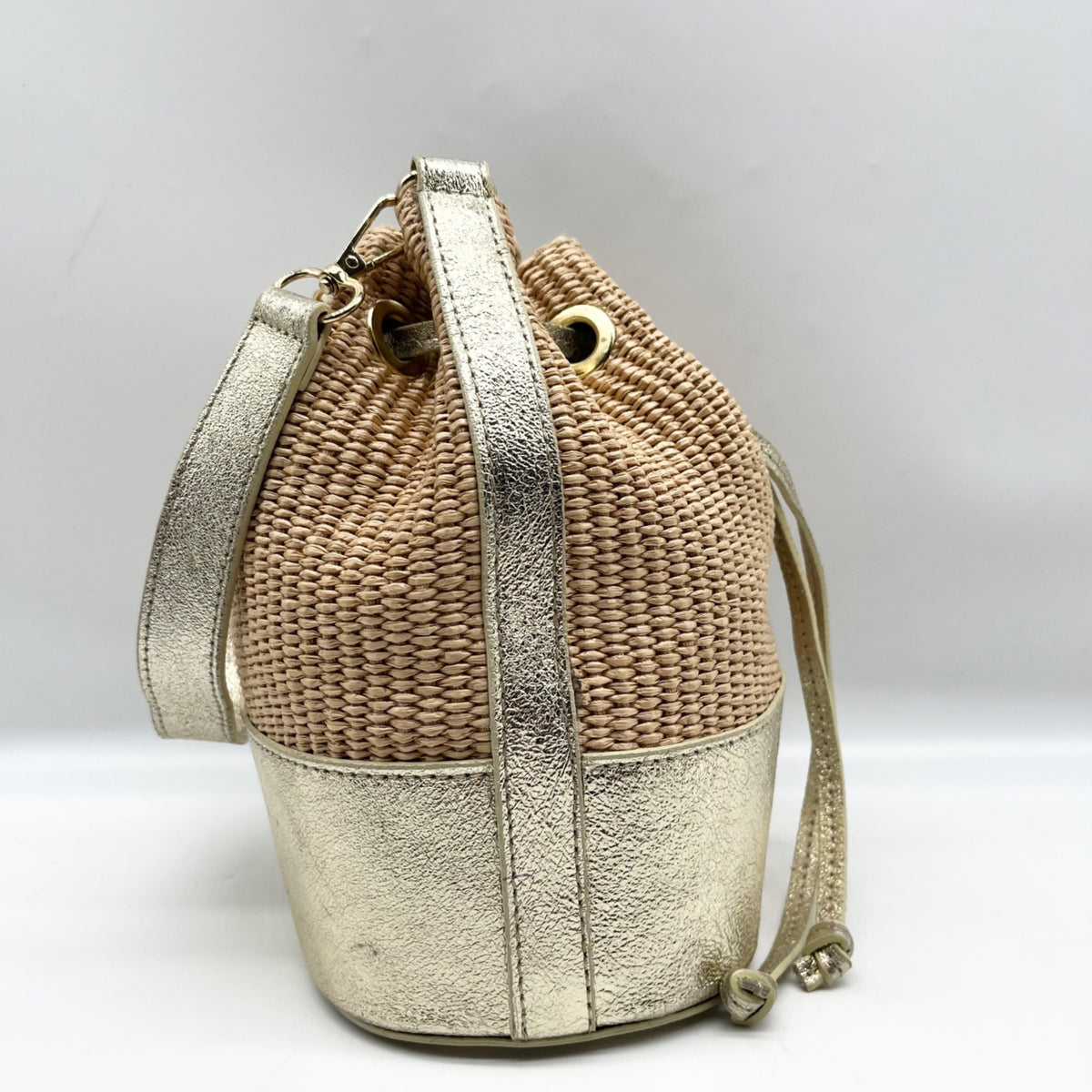 Borse In Pelle Tan Raffia Mini Bucket Bag