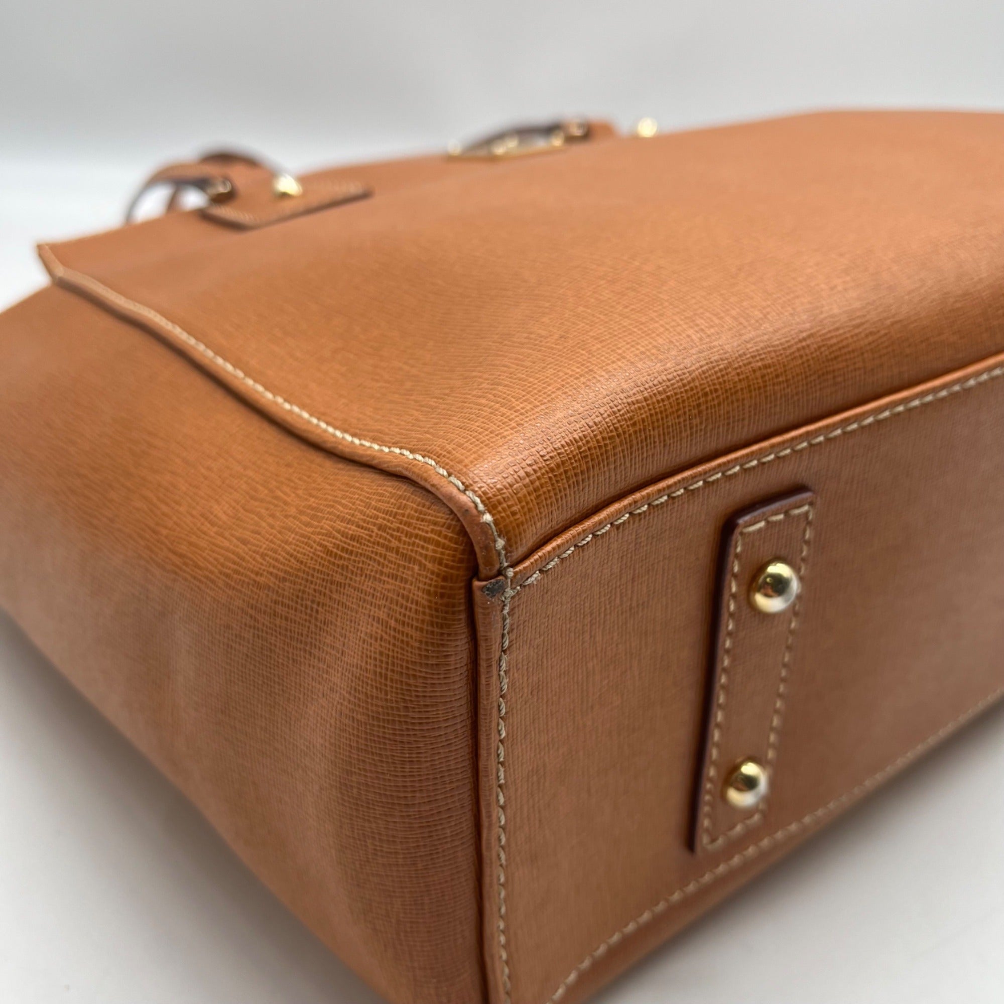 Dooney &amp; Bourke Brown Crosshatch Leather Tote Bag