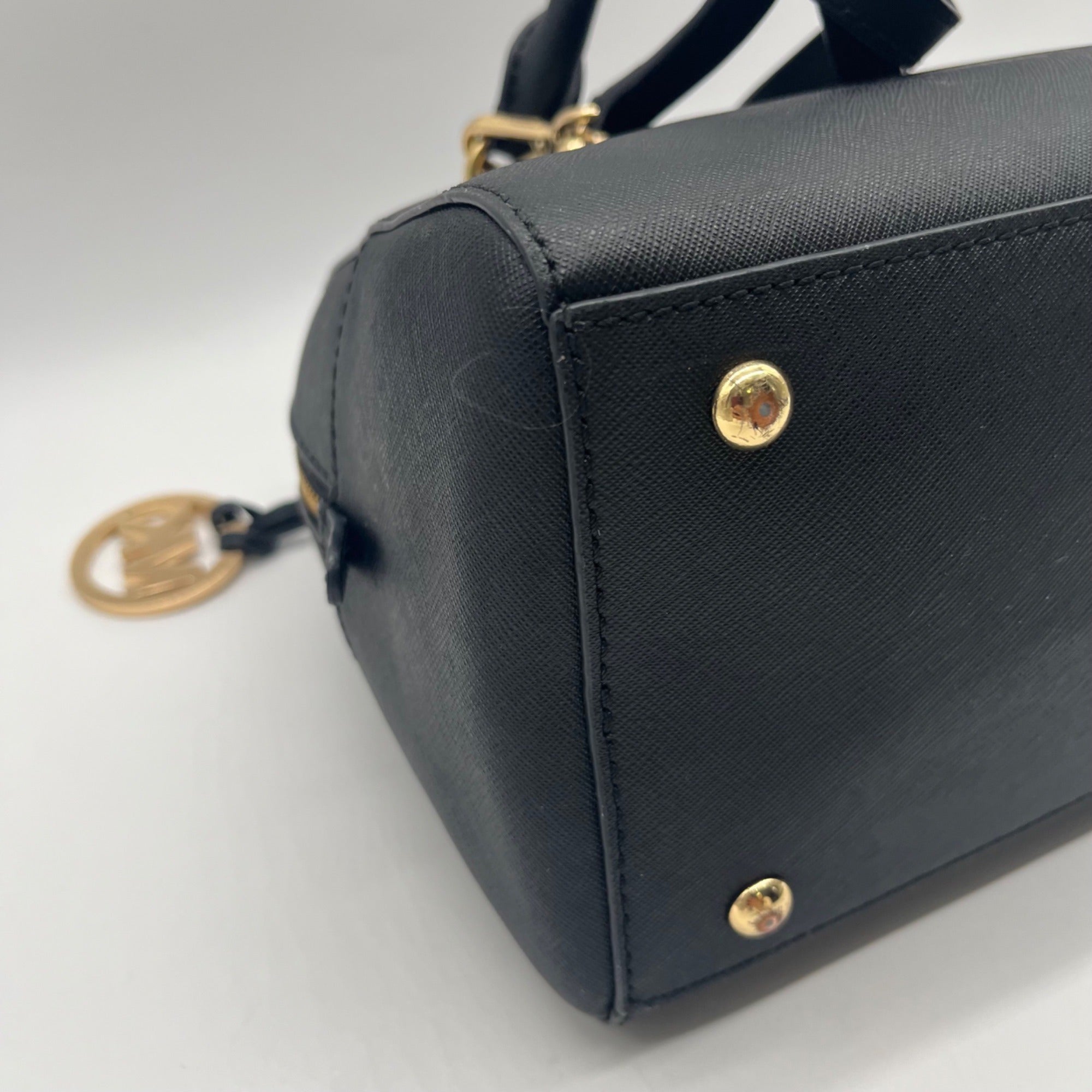 Michael Kors Black Saffiano Leather Dome Satchel Bag