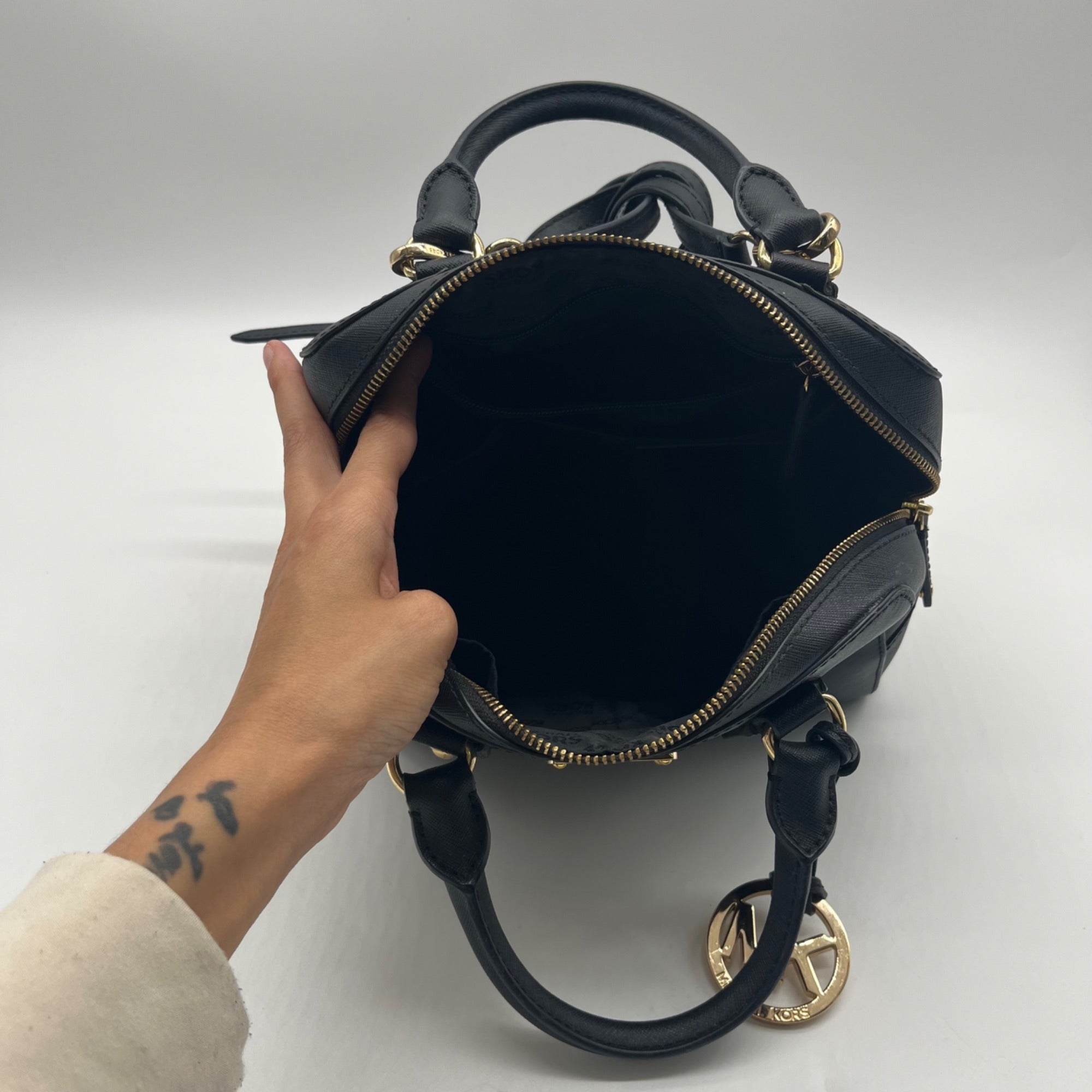 Michael Kors Black Saffiano Leather Dome Satchel Bag
